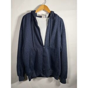 Franklin Sports Mens Thermal Lined Zip Up Hoodie Navy Blue Waffle Knit Large